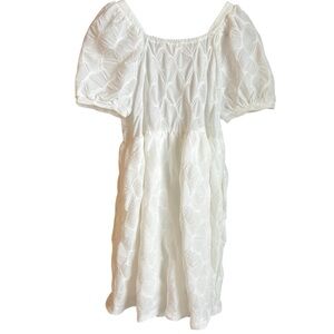 Hayden Girls White Textured Dress Puff Sleeve Fully Lined Pockets L Party